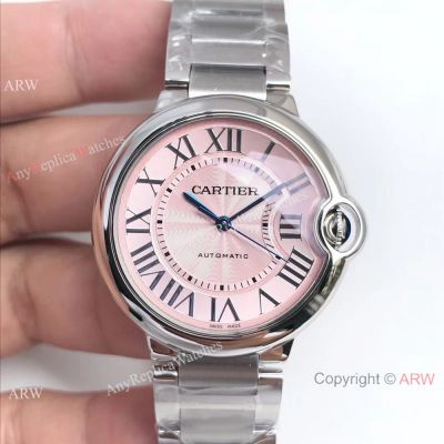Swiss Replica Cartier Ss Pink Face Watch Ballon Bleu Series